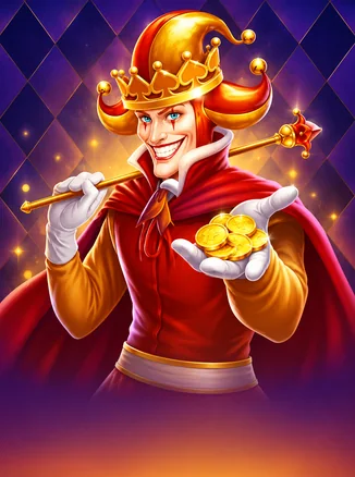 Joker King — მასხარა წითელ-ოქროსფერ ქუდში, გვირგვინითა და ოქროს მონეტებით